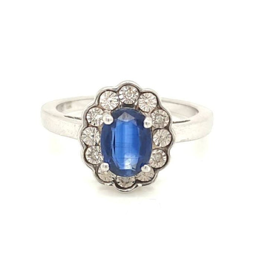 925 Silver Blue & White Cluster Ring Q 2.5g Preowned