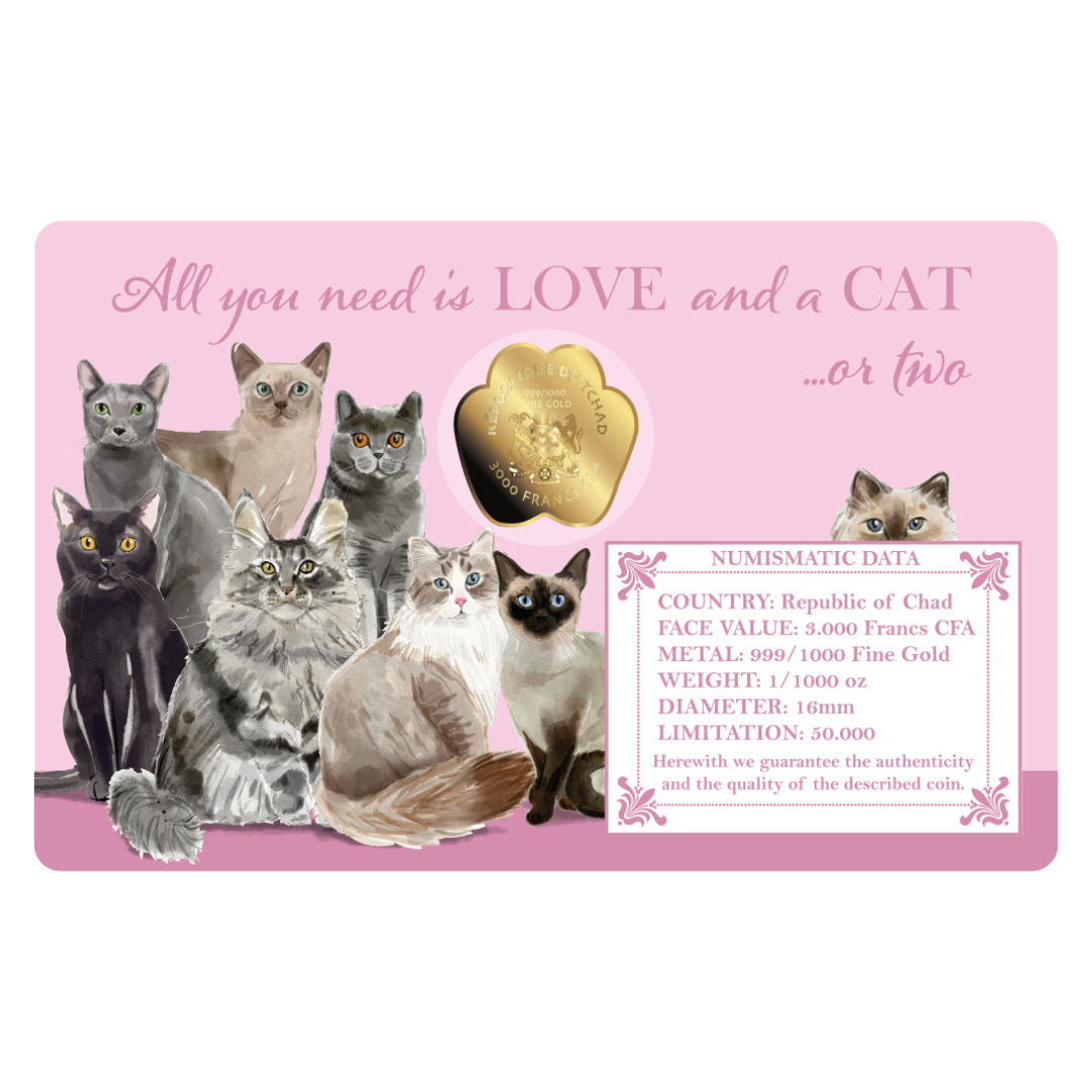 Cats Coin Card - 999/1000 1/1000oz Gold Gift Preowned