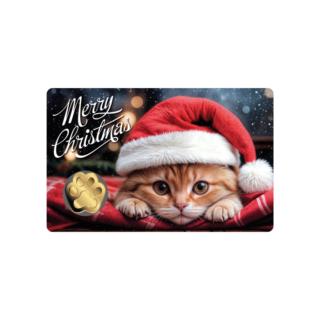 Cat Santa Hat Coin Card 999/1000 1/1000oz  - Gold Gift Preowned