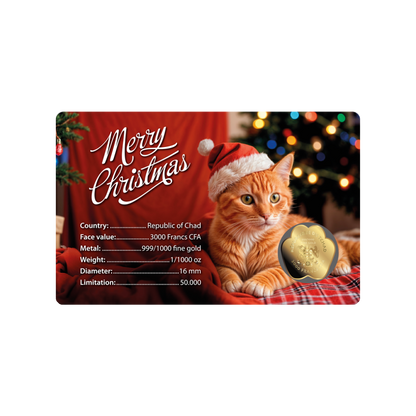 Cat Santa Hat Coin Card 999/1000 1/1000oz  - Gold Gift Preowned