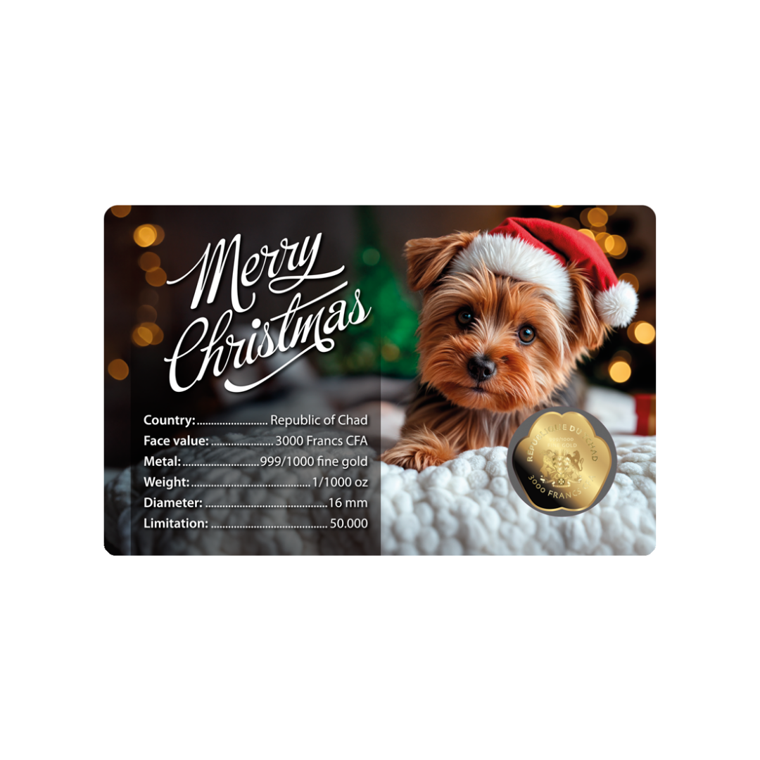 Dog Santa Hat Coin Card 999/1000 1/1000oz - Gold Gift
