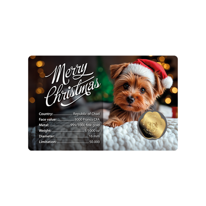 Dog Santa Hat Coin Card 999/1000 1/1000oz - Gold Gift