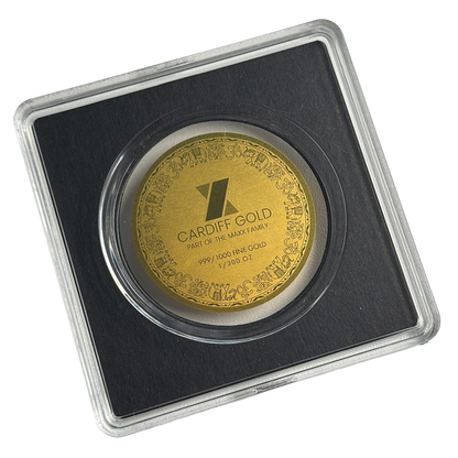 Cardiff Gold 1/200oz gold coin reverse in a clear capsule