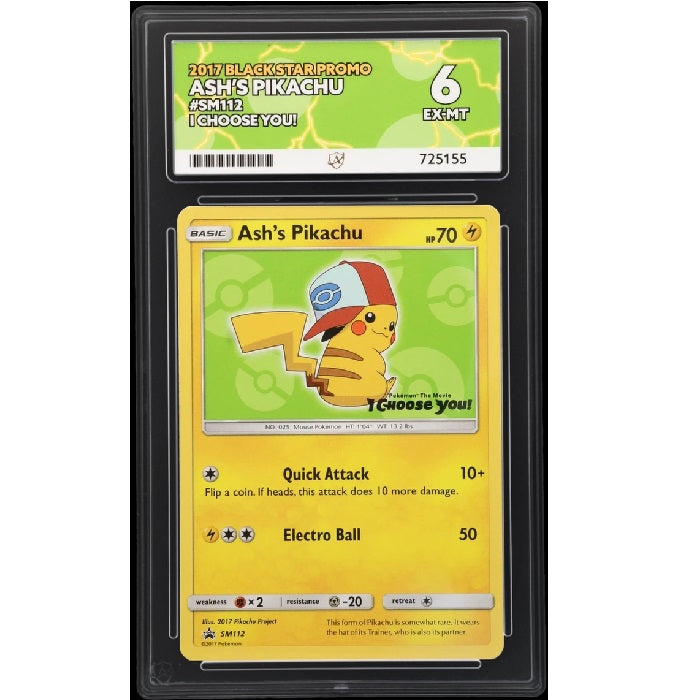 2017 Pokemon Black Star Promo Ash's Pikachu SM112 ACE 6 EX-MT Preowned