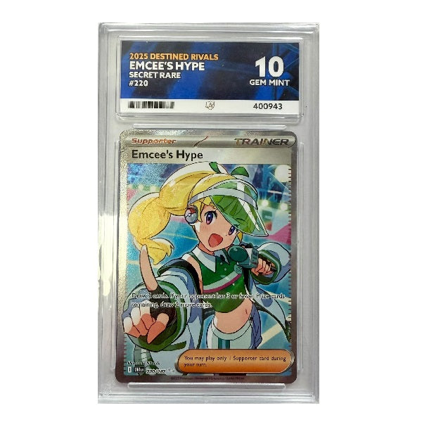 2025 Pokemon Destined Rivals Emcee's Hype Secret Rare 220/182 ACE Gem Mint 10 Preowned