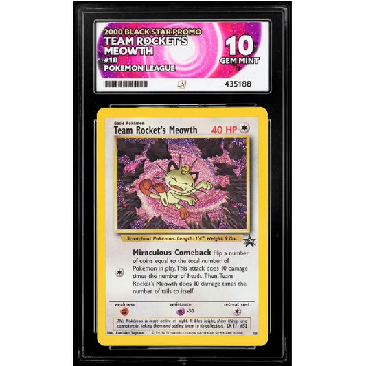 2000 Pokemon Black Star Promo Team Rocket's Meowth 18 ACE 10 Gem Mint Preowned