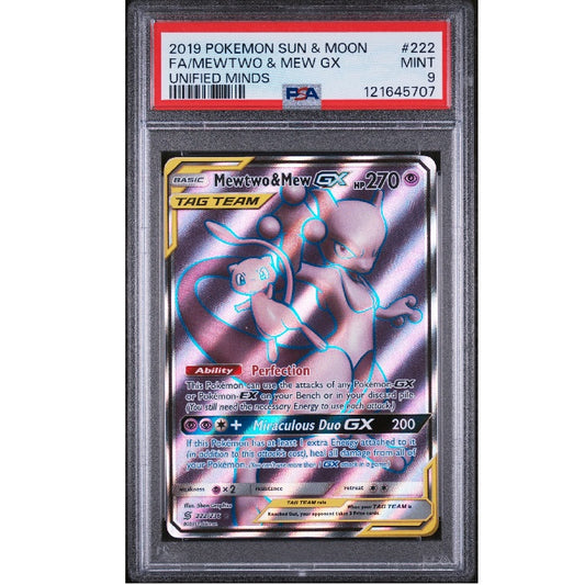 2019 Pokemon Unified Minds Mewtwo & Mew 222/236 PSA Mint 9 Preowned