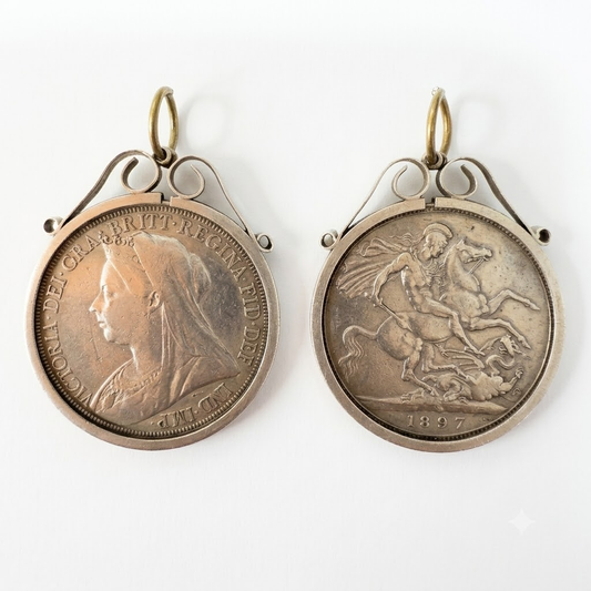 1897 Silver Crown Pendant With Mount 35.0g Approx Preowned