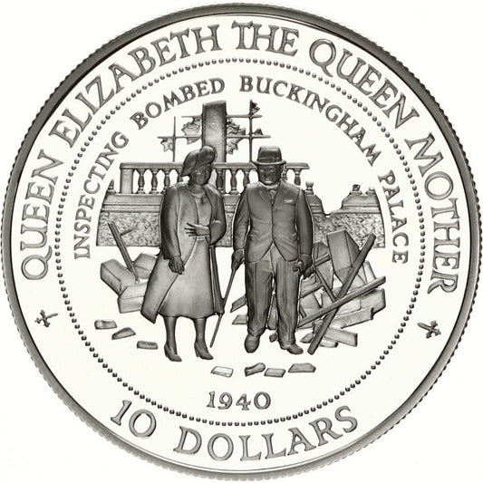 Bank Of Nauru "10 Dollars" Queen Elizabeth Queen Mother Inspecting Bombed Buckingham Palace 1994 Coin Preowned