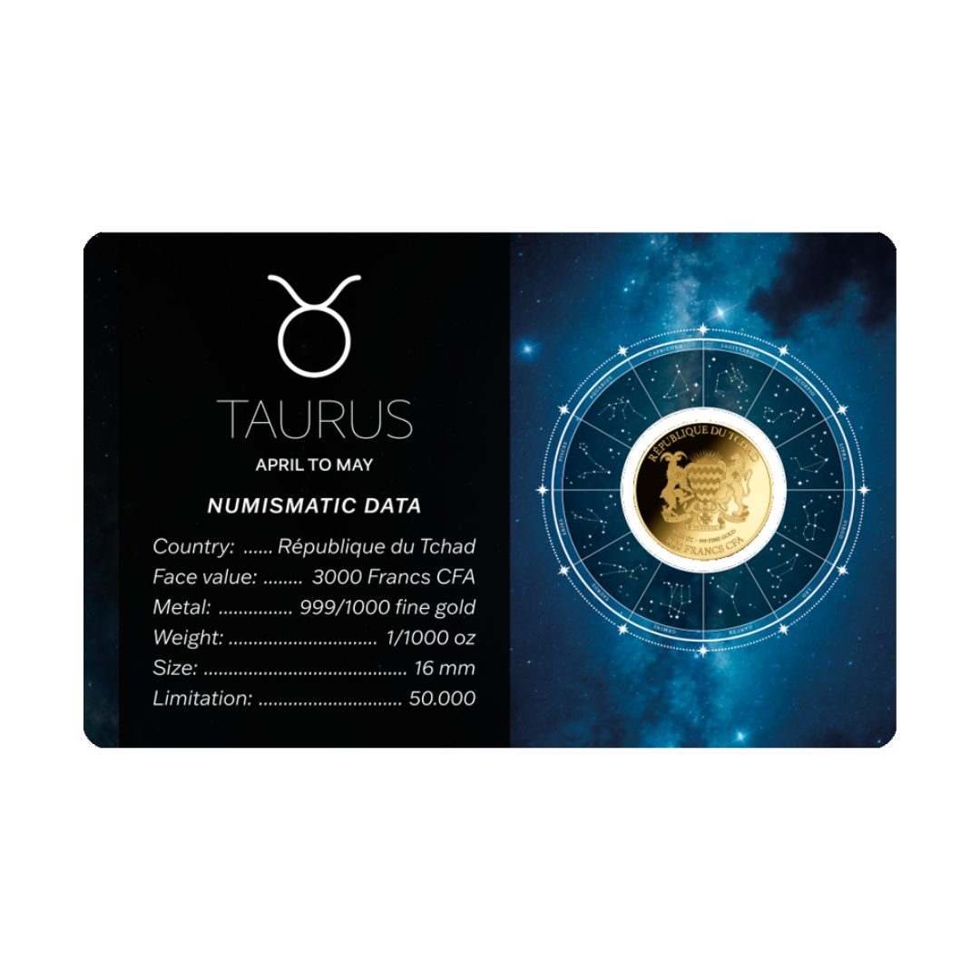 Zodiac Taurus Coin Card 999/1000 1/1000oz - Gold Gift Preowned