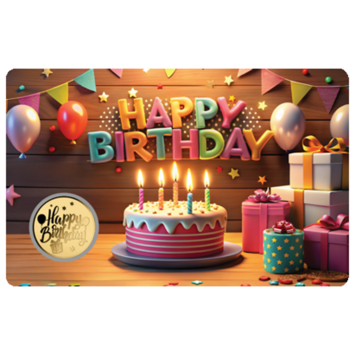 Happy Birthday Cake Coin Card - Gold Gift