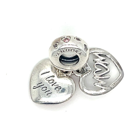 Pandora Double Heart Split Dangle Charm Preowned