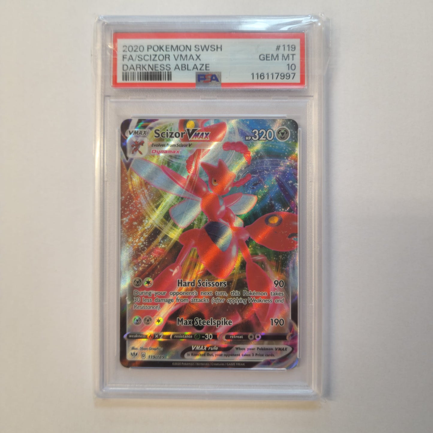 2020 Pokemon Darkness Ablaze Scizor Vmax Full Art 119/189 PSA 10 Gem Mint Preowned