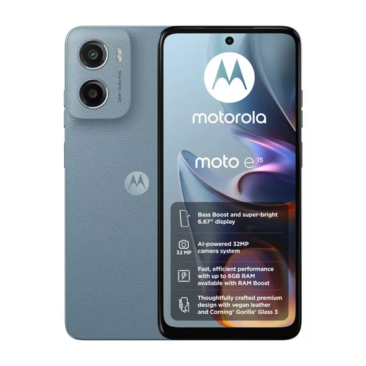 Motorola Moto E15 64GB Dual Sim Unlocked Misty Blue Grade B Preowned