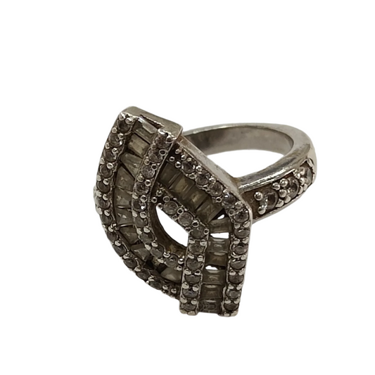 925 Silver Cross Over Ring 6.8g Preowned