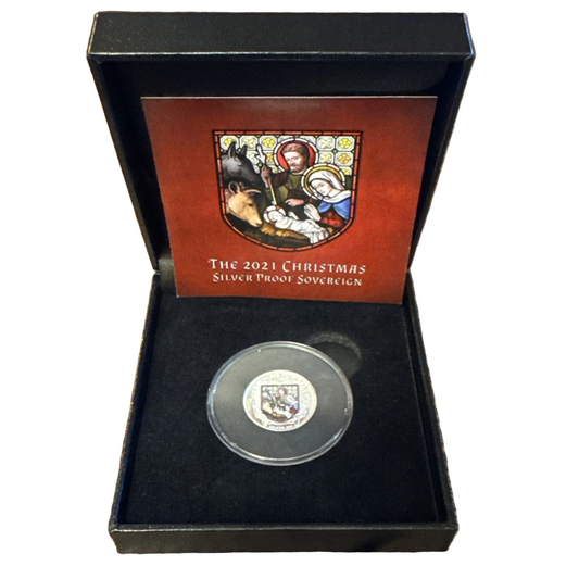 2021 Christmas Coloured Silver Sovereign Isle of Man Proof Coin Preowned