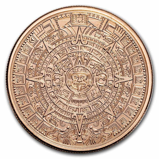 1 oz Copper Round Aztec Calendar and Pyramid