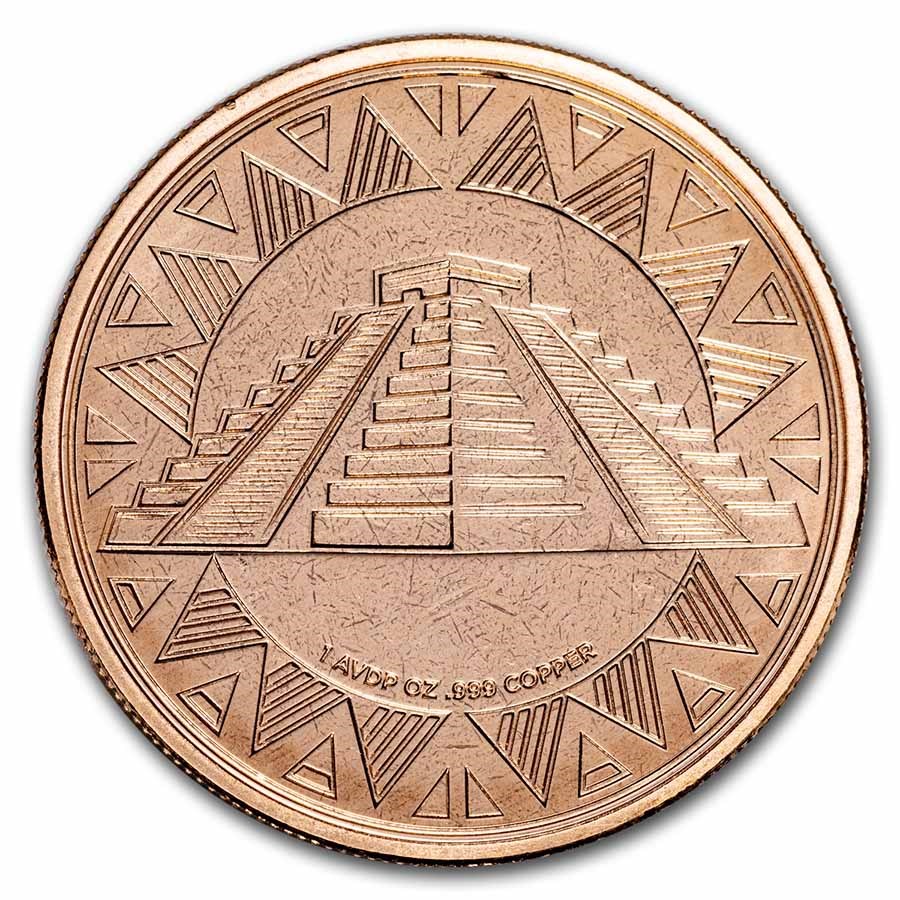 1 oz Copper Round - Aztec Calendar and Pyramid