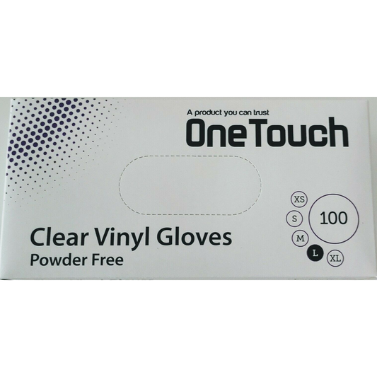 One Touch Disposible Clear Vinyl Gloves Powder Free 100 Pack